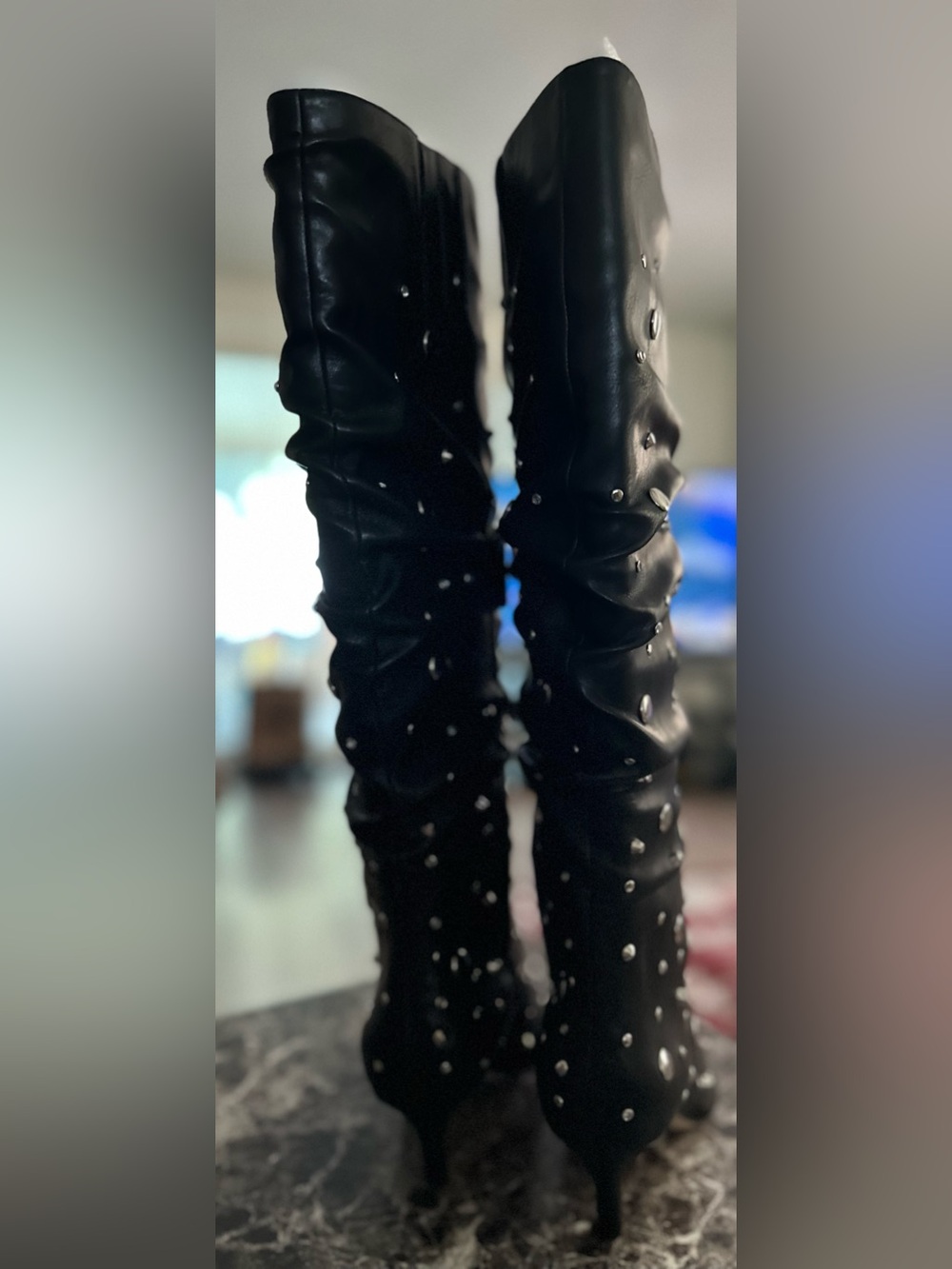 Jessica Simpson Black Studded Over-the-Knee Pointed Toe Boots - Picture 3 of 5